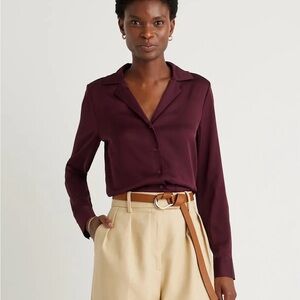 Quince Washable Stretch Silk Notch Collar Blouse
